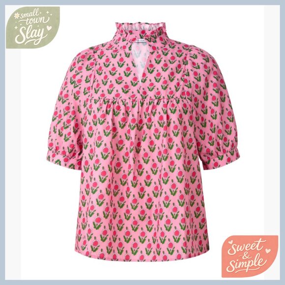 Floral Babydoll Blouse Puff Sleeve Peplum V Neck Loose Fit Boho Top - Picture 3 of 5